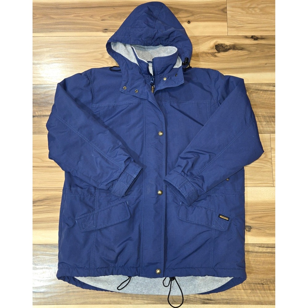 John Rich and Bros Woolrich Cadet Jacket Women Navy Blue Sz L Hooded Fleece Line